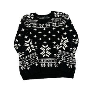Barefoot Dreams CozyChic Fair Isle Sweater Black White Pullover Crew XL